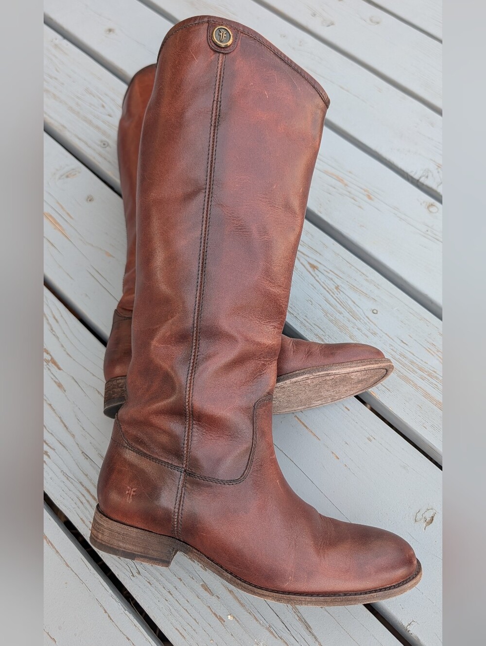 Frye Brown Leather Tall Boots Made In Mexico Sz 8.5B Woman's